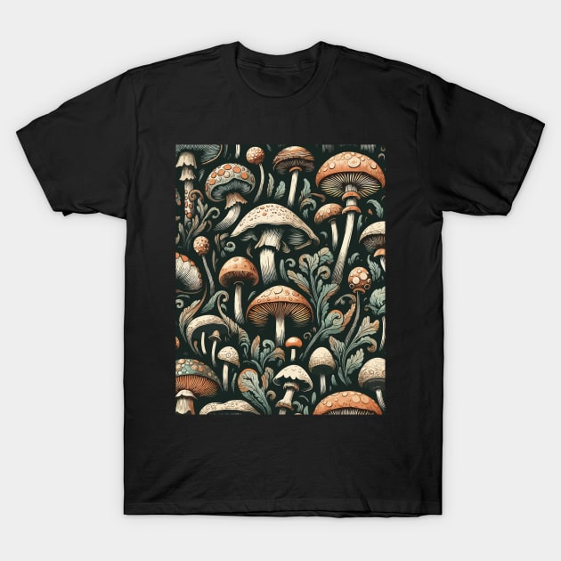 Vintage mushroom fungus art pattern T-Shirt by TomFrontierArt